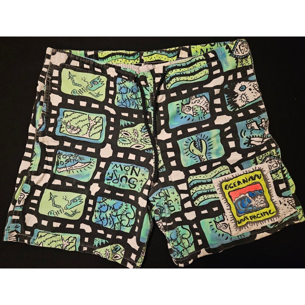 Vintage Ocean Pacific Surf Board Shorts Graphic 80's 90s OP Skate Beach Rare